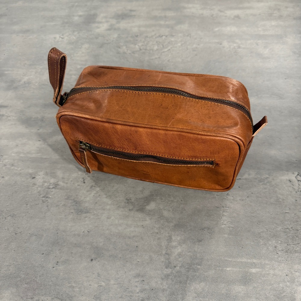 MaheTri Leather Toiletry Bag Mens Brown Doppler Kit Travel Grooming Organizer